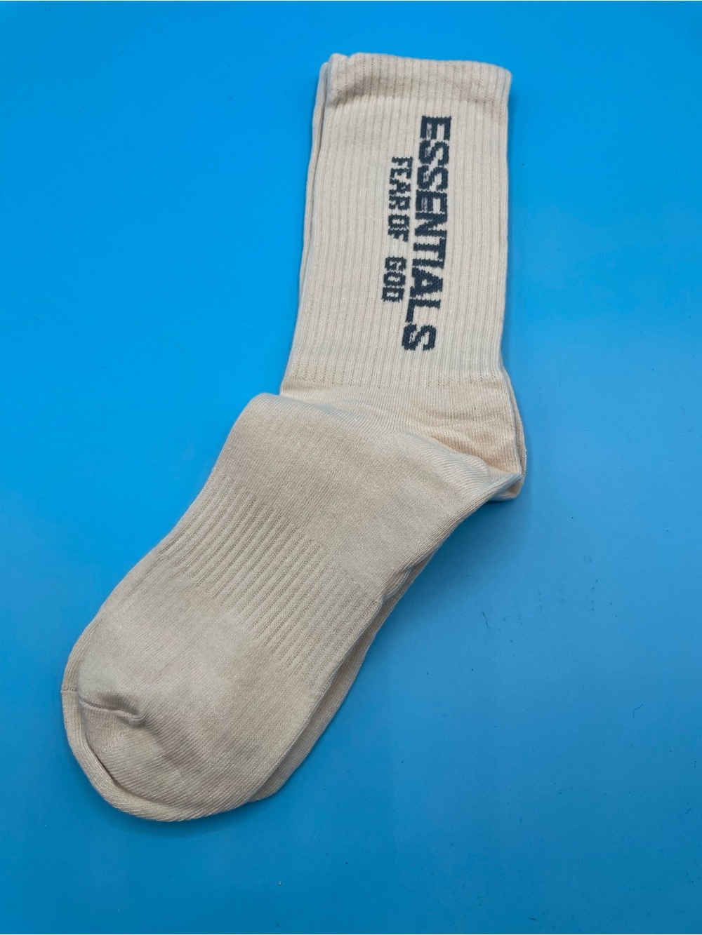 Essentials Cream Crew Socks with Navy Logo